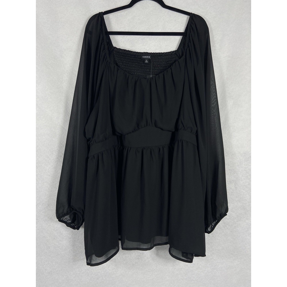Torrid Top Womens 6 US 6X Black Peplum Chiffon Long Sleeve Whimsigoth Grunge New
